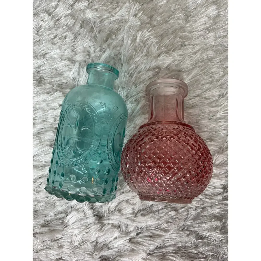 Two Pastel Pink Blue Glass Mini Vases 5.5